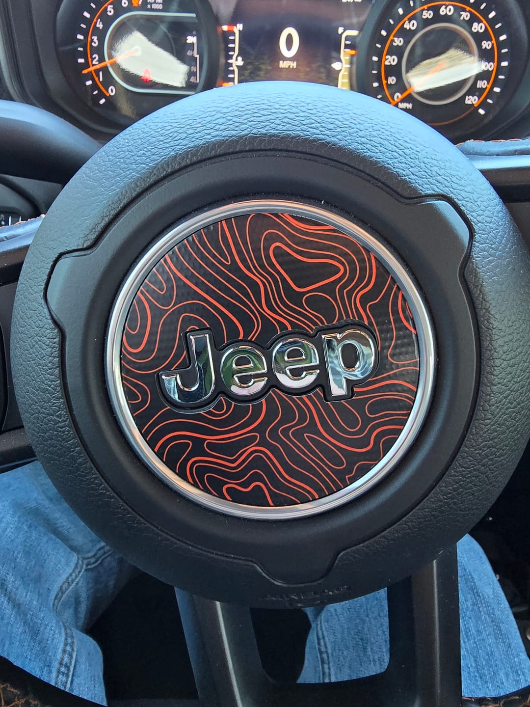 Customer photo review of Topographical Map Print Steering Wheel Decal for Jeep