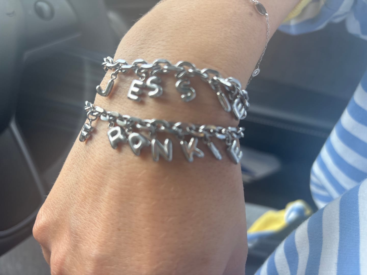 Customer photo review of Bubble Letter Bracelet (sale)