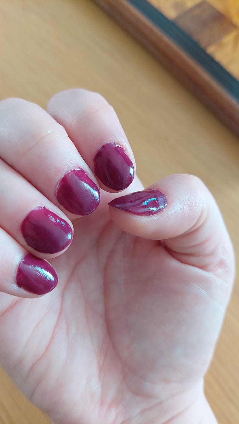 Customer photo review of Dark Reddish Purple Dipping Powder