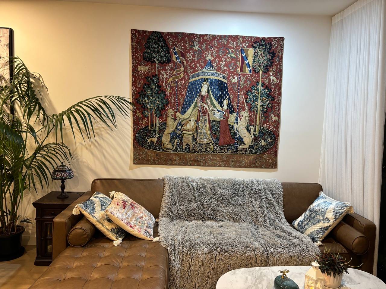 Customer photo review of Lady and the Unicorn Woven Jacquard Tapestry Wall Hanging Belgium Tapestry