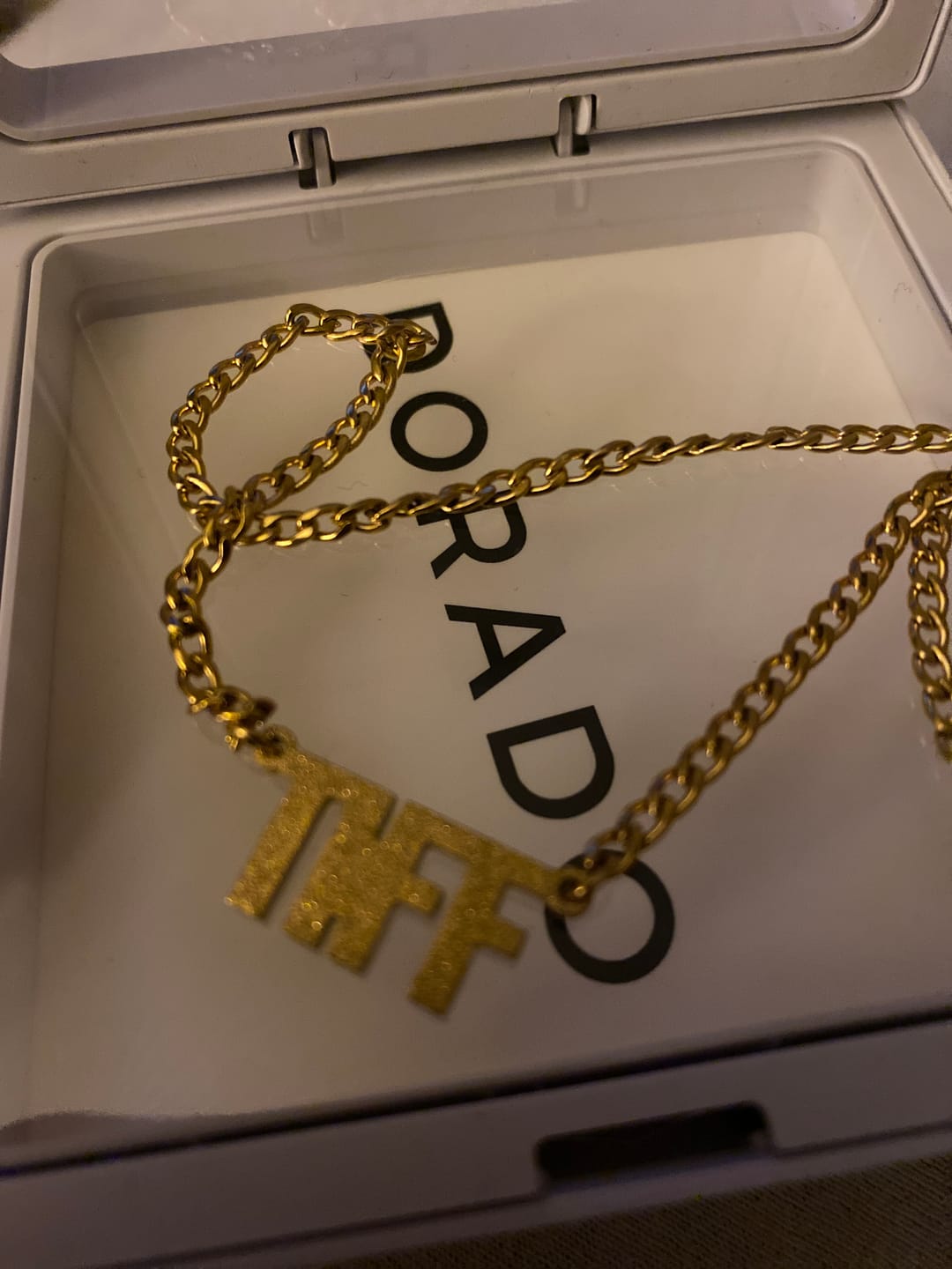 Customer photo review of Diamond Cut Block Name Necklace