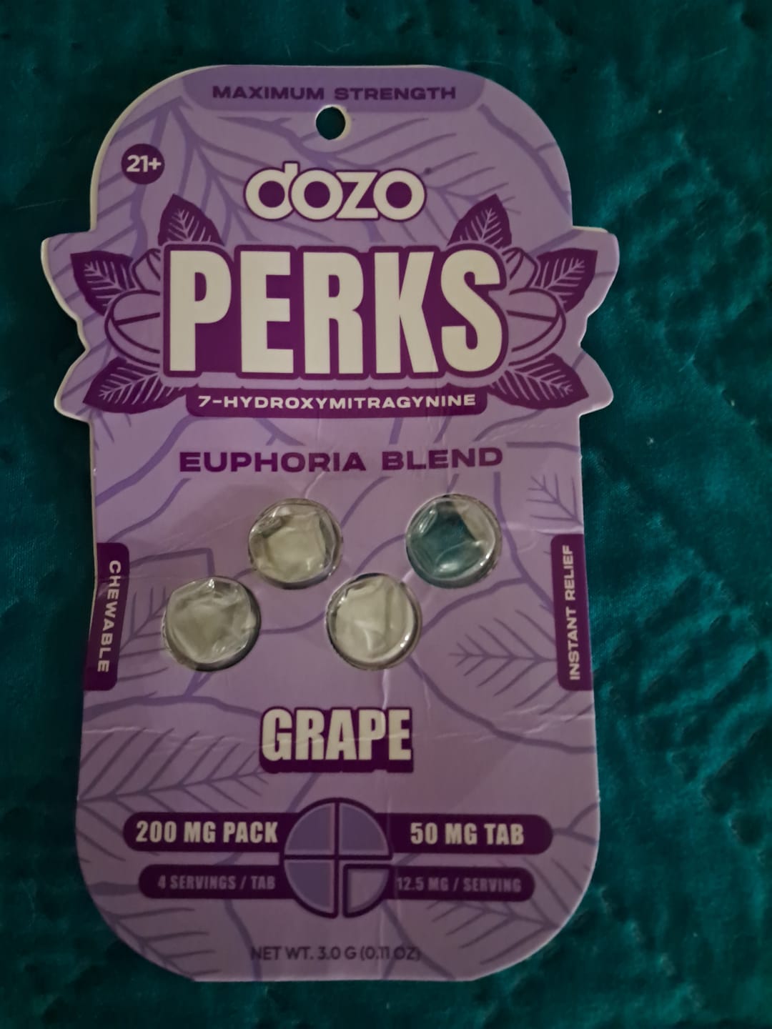 Customer photo review of 4ct 50mg Dozo PERKS 7-HYDROXYMITRAGYNINE | GRAPE (EUPHORIA BLEND)