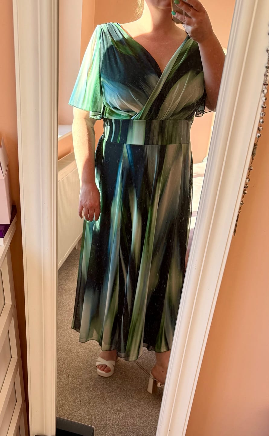 Customer photo review of Victoria Green Ikat Angel Sleeve Mesh Long Midi Dress