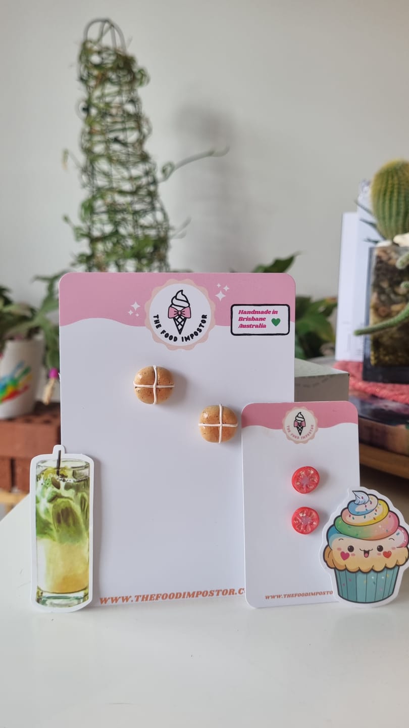 Customer photo review of NEW!   Realistic HOT CROSS BUN – Handmade Food Jewelry, Polymer Clay Earrings on hooks