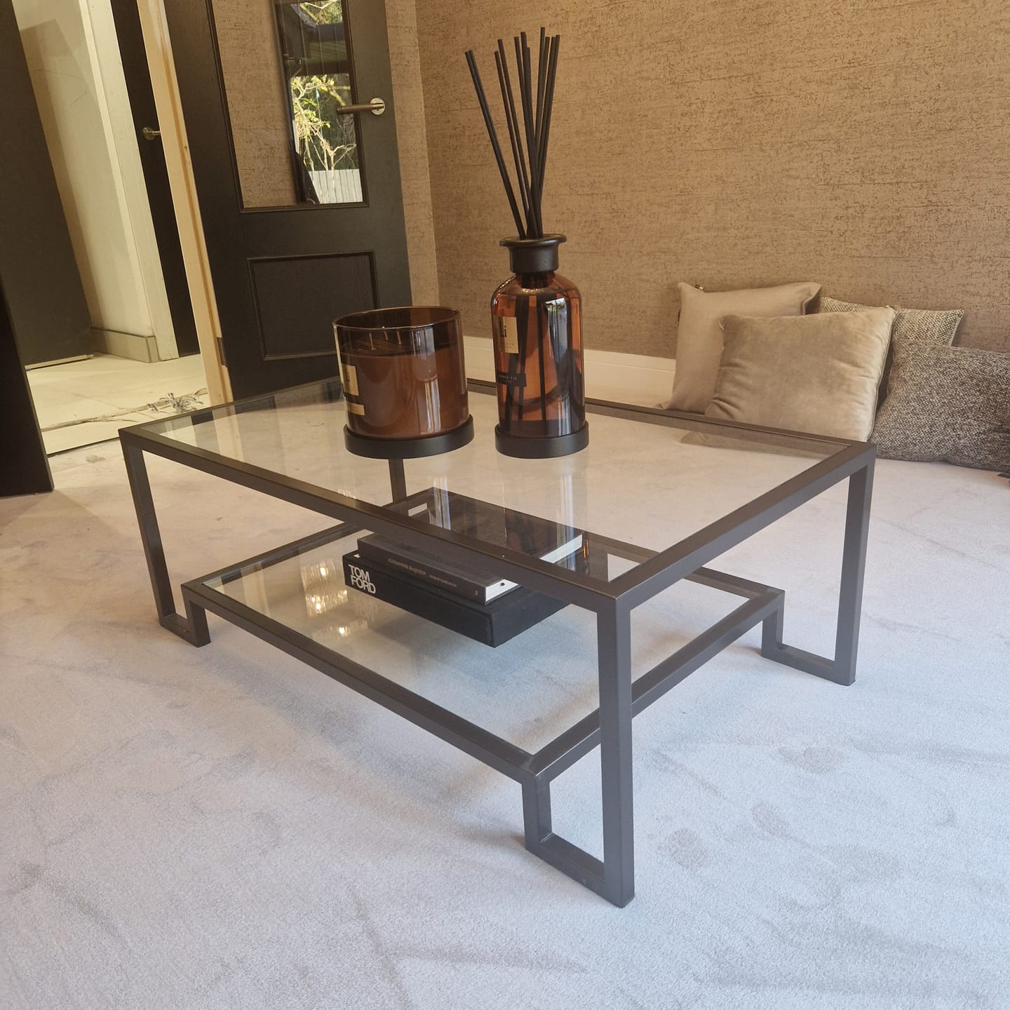 Customer photo review of Hudson Glass Metal Coffee Table - Dark Bronze
