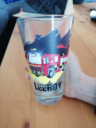 Kundenbewertung mit Foto zu Leonardo Wasserglas mit UV-Druck "Feuerwehr" mit Wunschname - Für Kinder
