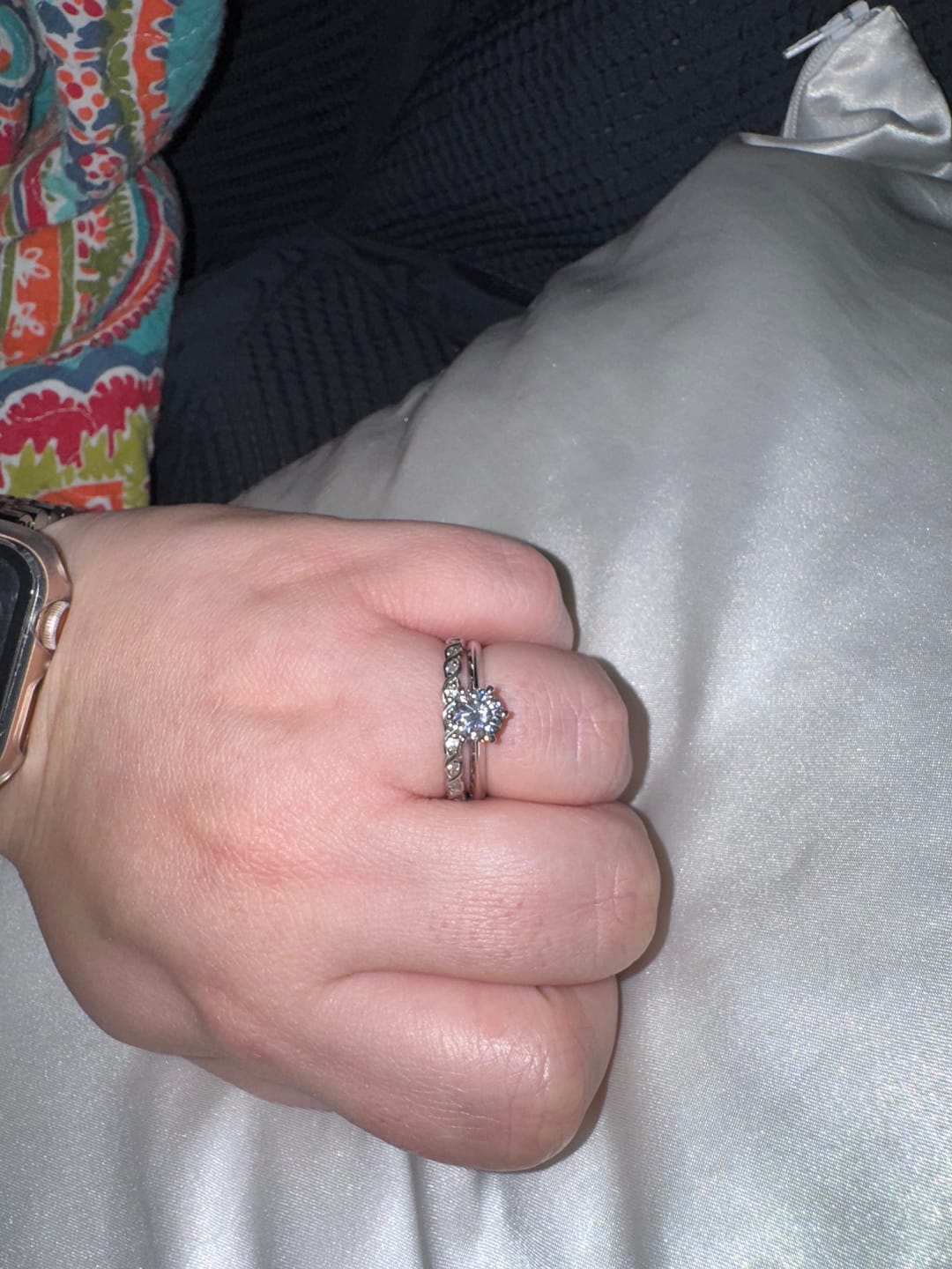 Customer photo review of Classic Solitaire Moissanite Six-Prong Sterling Silver Engagement Ring
