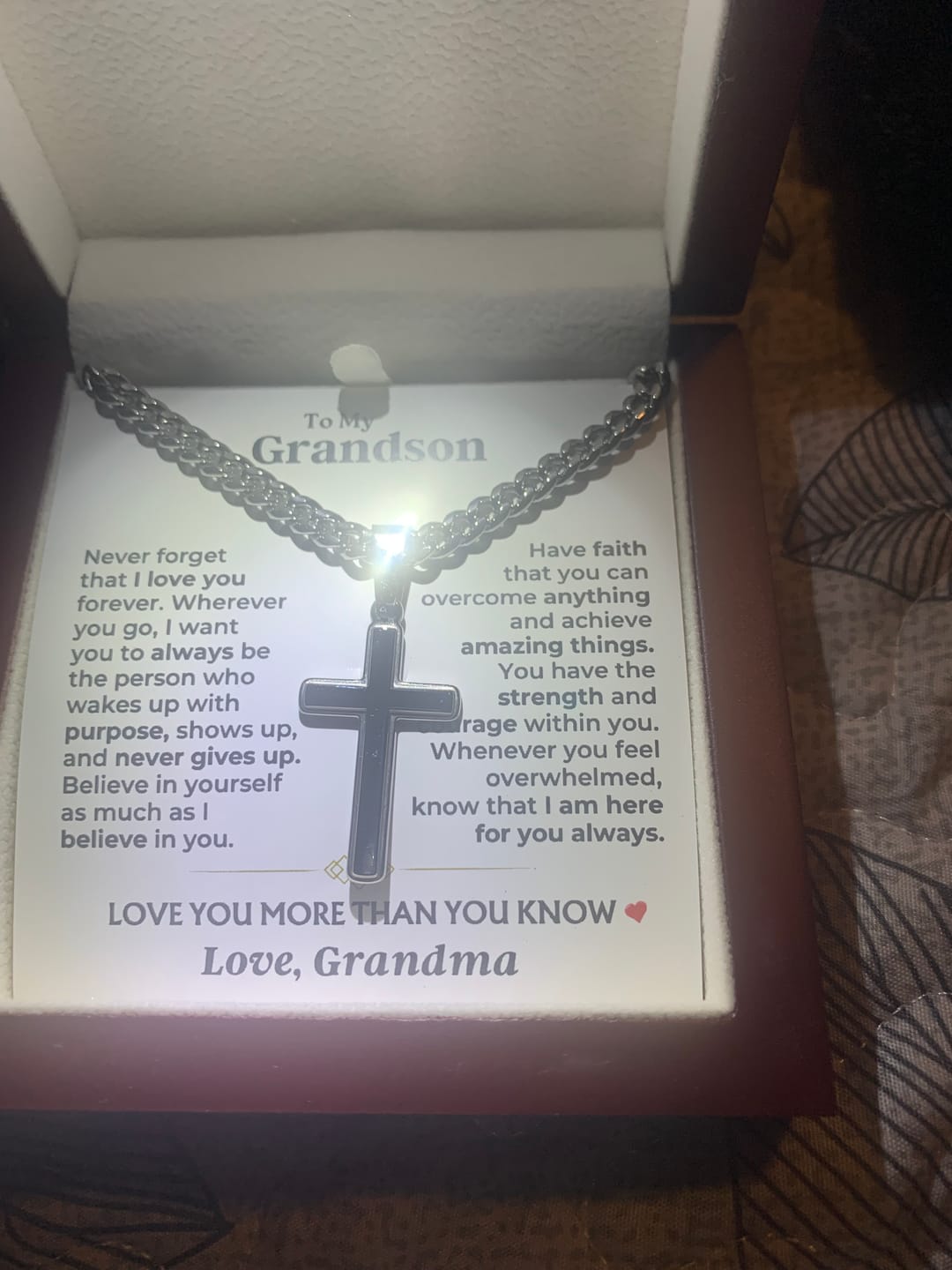 Customer photo review of To My Grandson - Love You More Than You Know - Artisan Cross Gift Set - SS604GS