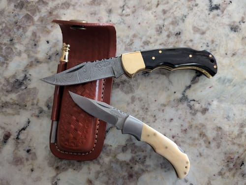 Customer photo review of Pocket Knife Buffalo Horn Handle, Damascus Steel Blade Knife set