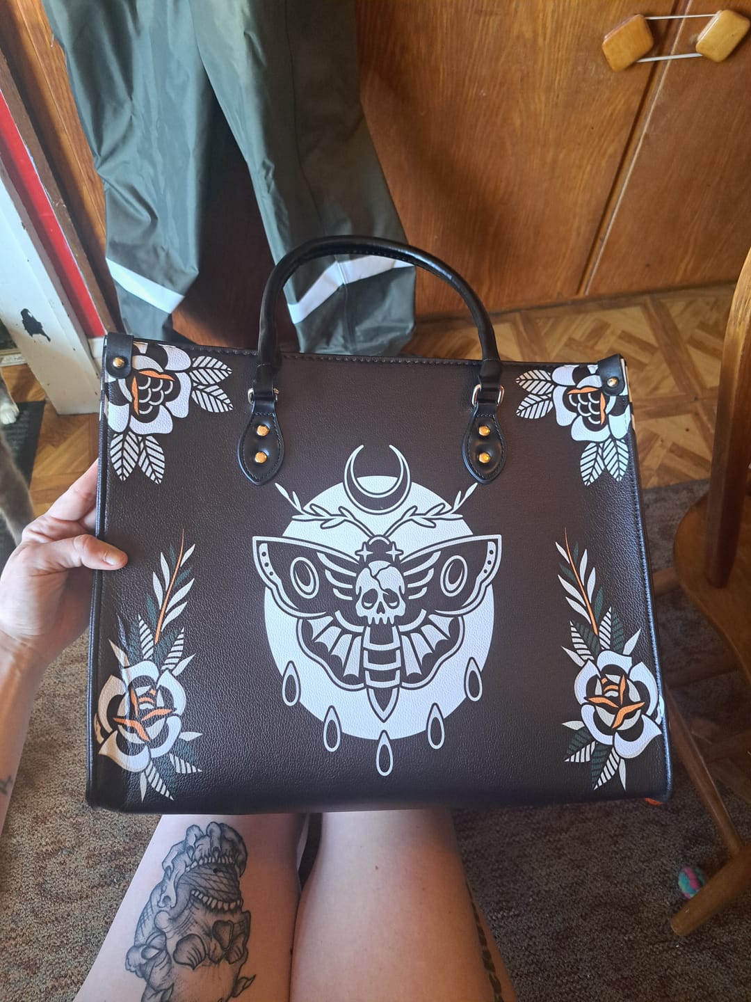 Customer photo review of Death Moth Vintage Print - Leather Handbag