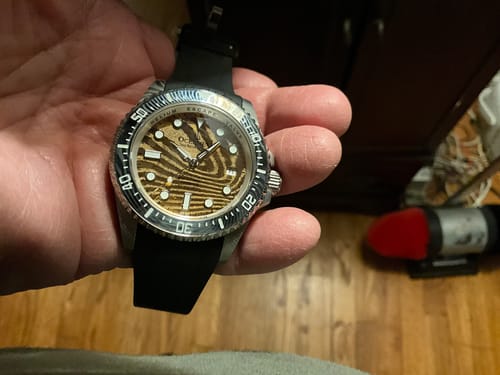 Customer photo review of Oceaneva Mens Deep Marine Explorer II Yellow Gold Gold Damascus Steel Dial Watch Rubber
