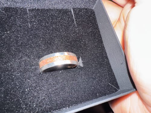 Customer photo review of Custom Ring created with pure Atocha Silver (from an Atocha Silver bar) with Atocha Copper Inlay.