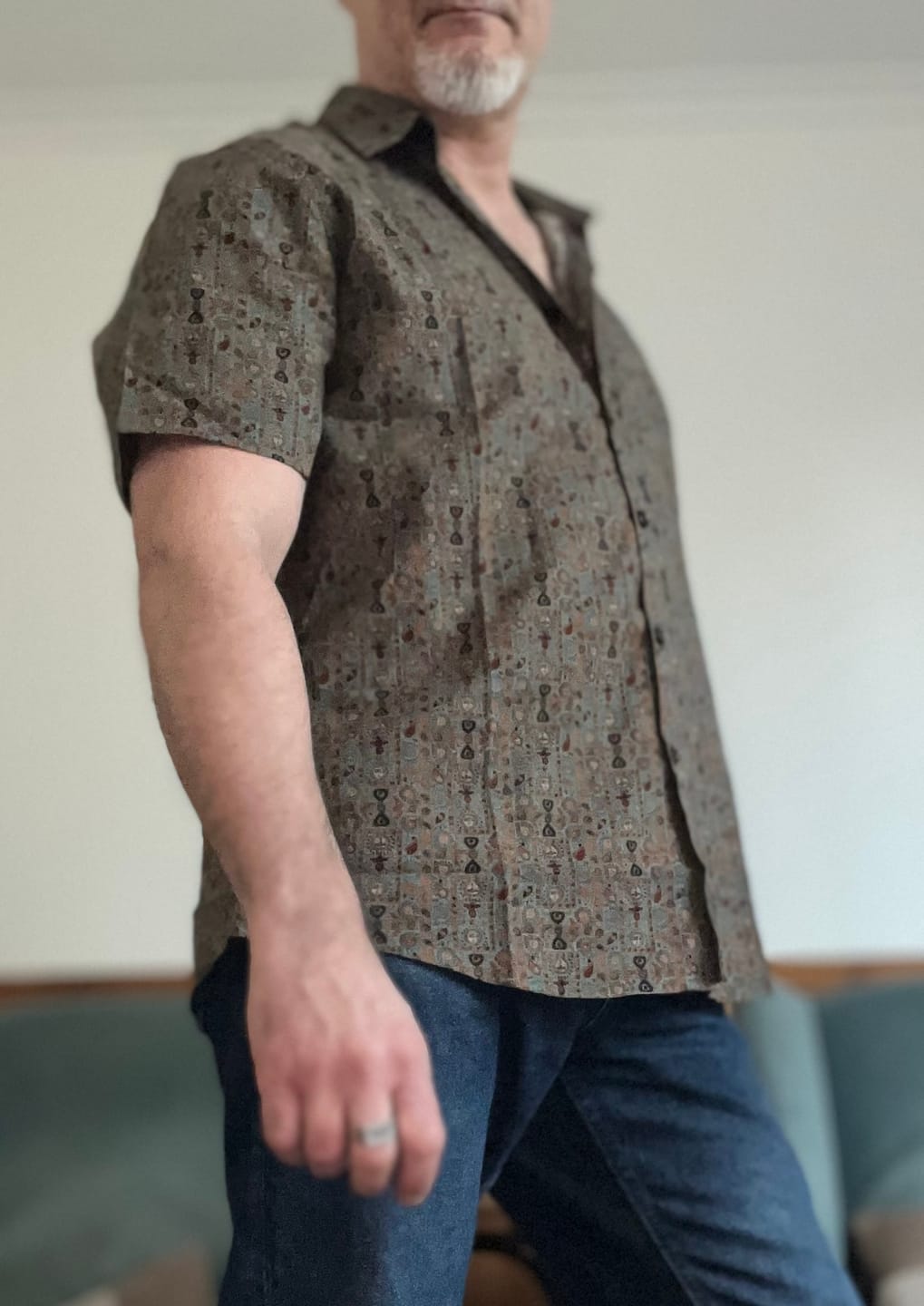 Customer photo review of Men's Vintage Paisley Print 70s Button Up Brown Boho Retro Tribal Short Sleeve Shirt