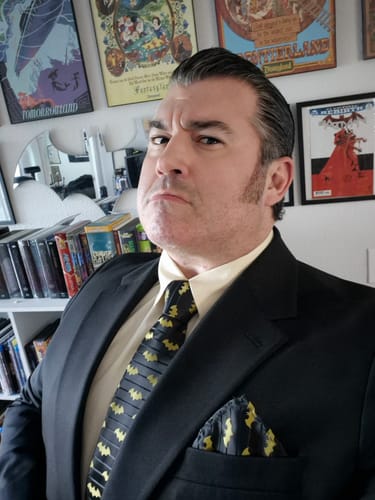 Customer photo review of Barry Wang Tie Jacquard Yellow Bat Black Novelty Necktie Hanky Cufflinks Set