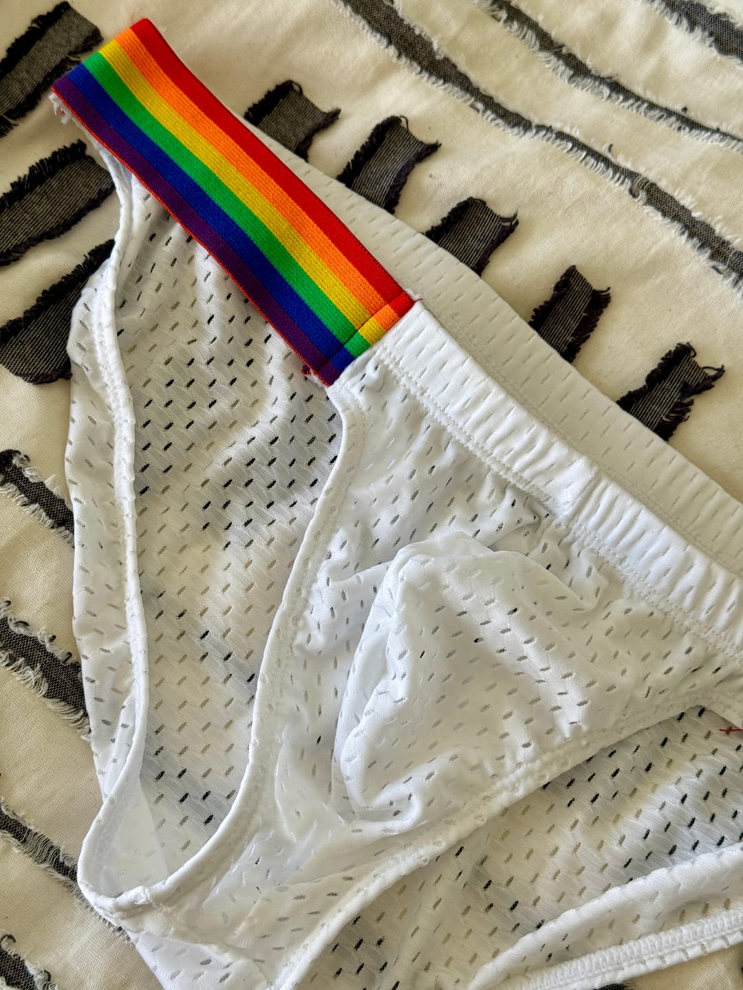 Customer photo review of Men's Sexy Rainbow Pride Mesh Bikini