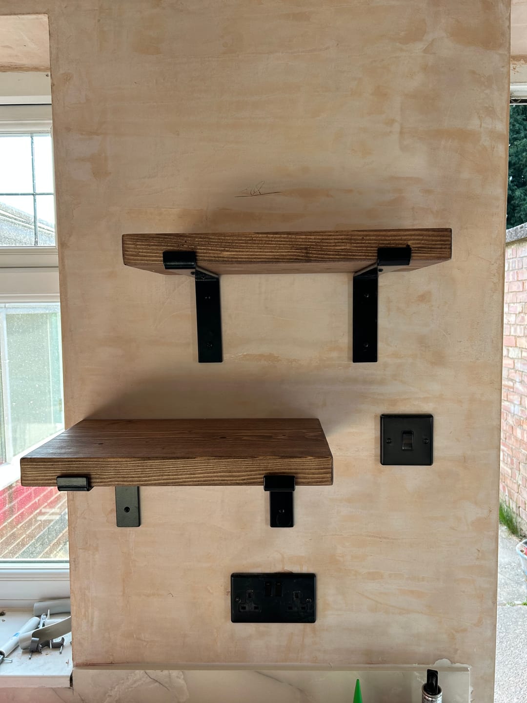 Customer photo review of Set of 2 | Rustic Wooden Wall Shelves with Industrial Style Bracket | 22.5cm depth