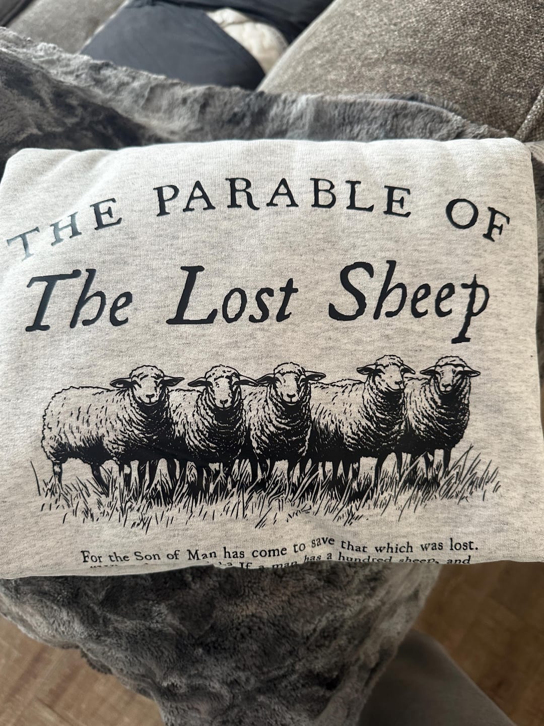Customer photo review of He Left The Ninety Nine To Rescue Me, 99 Sheep, Religious, Christian, Faith, Bible Hoodie, Hooded Sweatshirt