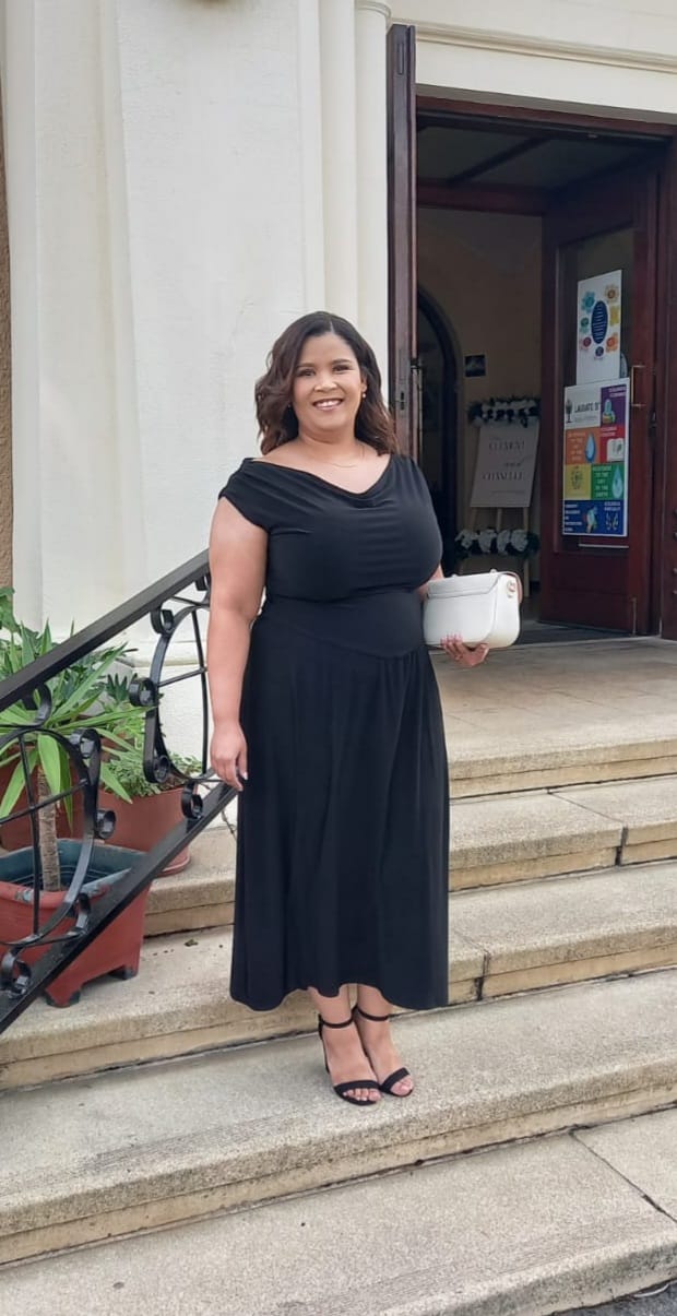 Customer photo review of Black Cowl Neck Drop Waist Midi Dress