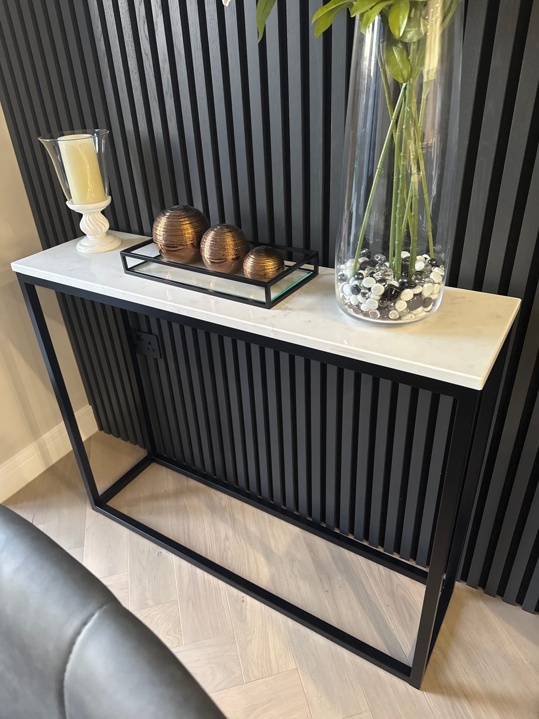 Customer photo review of Luna Marble Metal Console Table