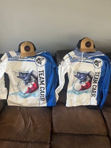 Customer photo review of Walleye Fishing American Flag Customize name and boat name fishing hoodie, personalized fishing gift NPQ346