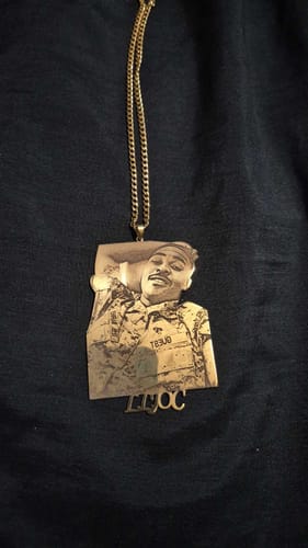 Customer photo review of Custom Photo Engraved Pendant Necklace