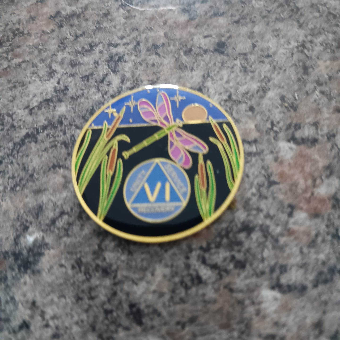 Customer photo review of Dragonfly 9th Step 6 Year Specialty AA Recovery Medallion - Tri-Plated Six Year Chip/Coin