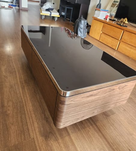 Customer photo review of Bàn trà phủ Veneer màu óc chó kết hợp viền inox 304 - VERITAS