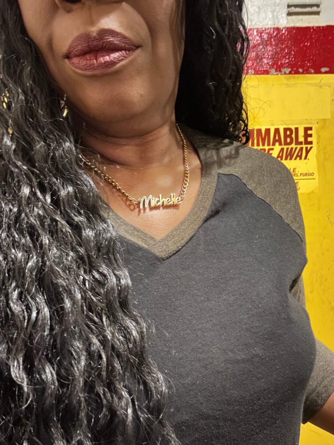 Customer photo review of Thick Nameplate Necklace w/ Cuban Chain
