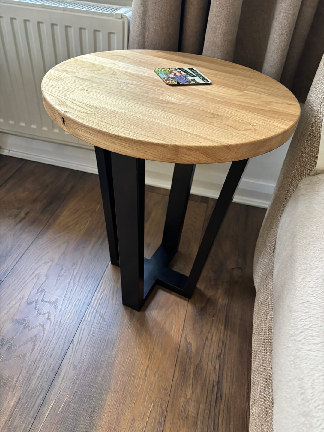 Customer photo review of Landon Round Oak Metal Side Table