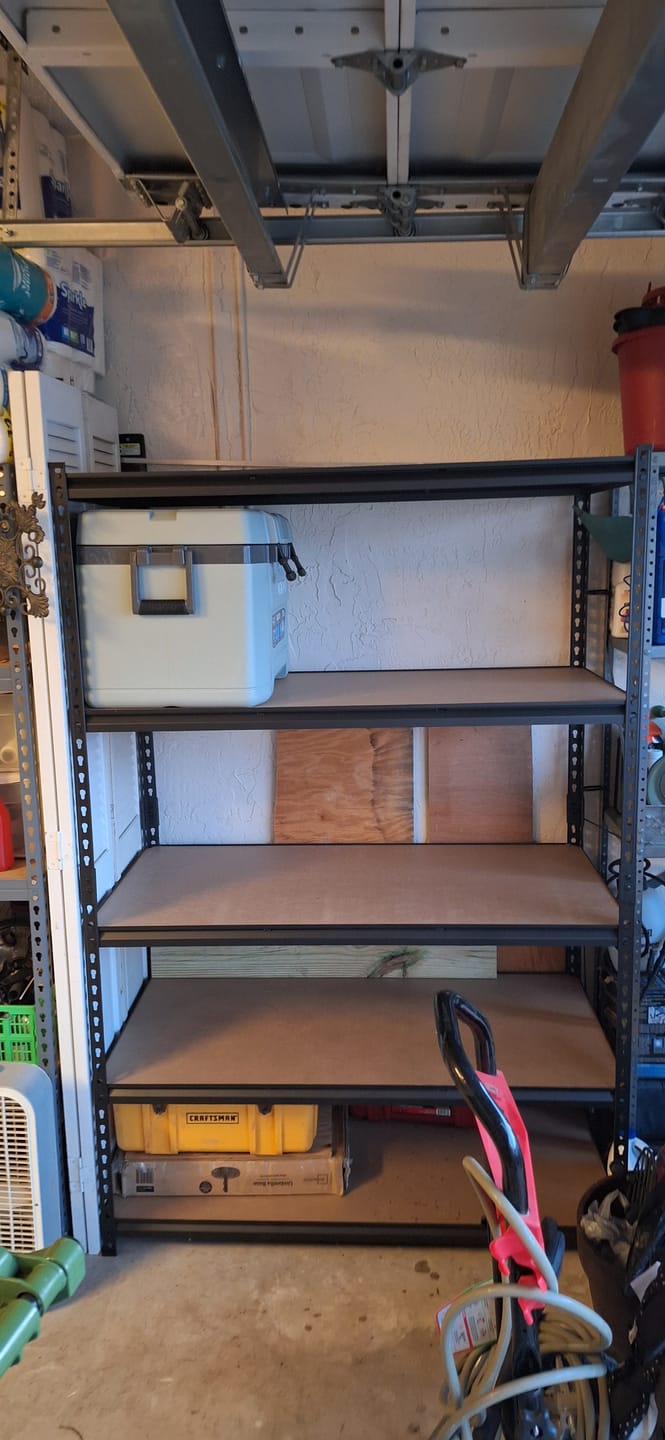 Customer photo review of REIBII 48"W x 72"H Garage Shelving Unit, 3000 lbs Heavy Duty, 24"D Deep 5-Tier Storage Shelves for Large Bins, Workshop & Warehouse