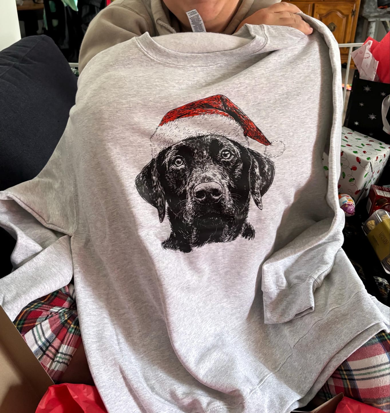 Customer photo review of Black Lab, Santa, Labrador Dog, Christmas, Dog Lover, Pet Sweatshirt