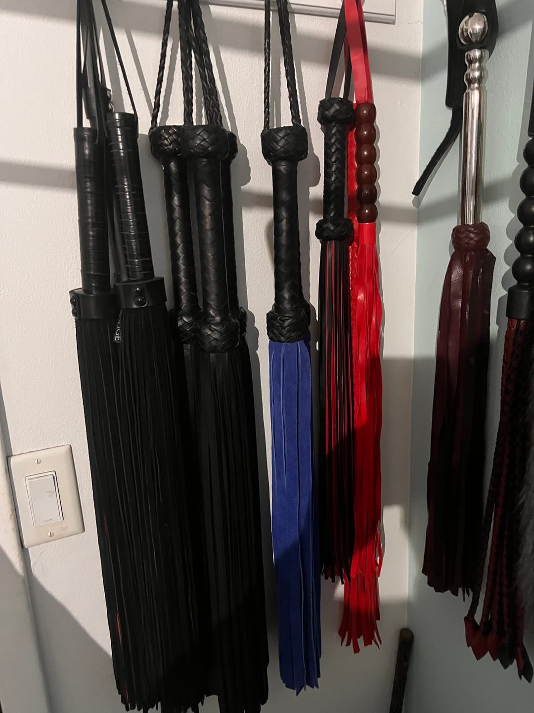 Customer photo review of Real Genuine Cowhide Suede Leather Flogger 25 Falls Blue & Black Heavy Duty Thuddy whip
