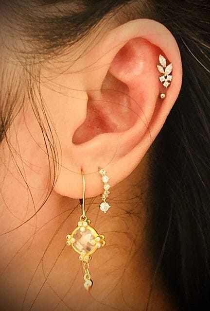 Customer photo review of 14K Gold Bling Cubic Drop Cartilage Hoop Earring