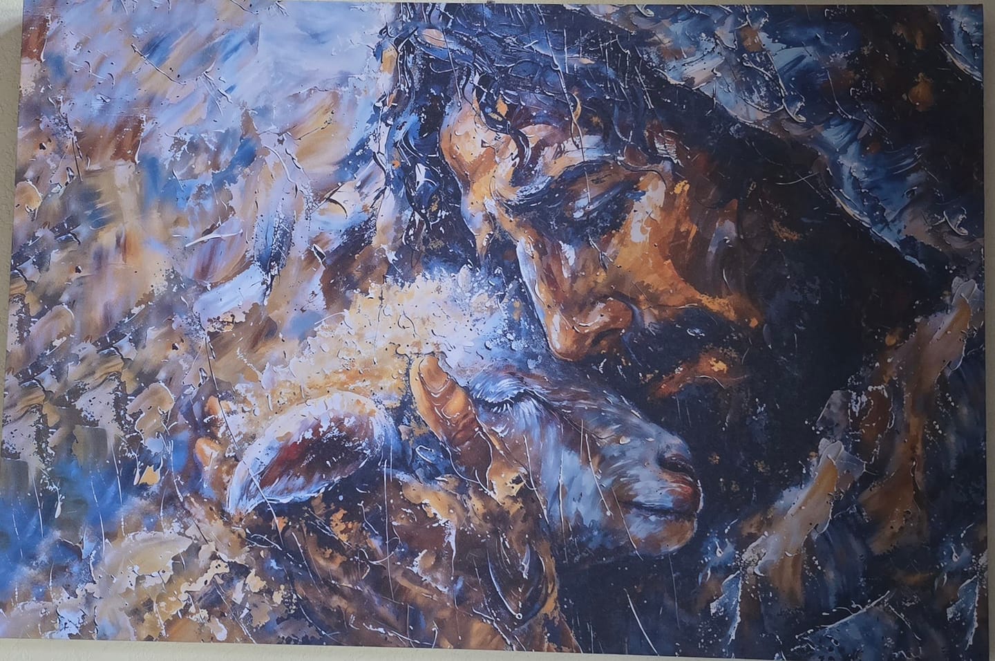Customer photo review of Abstract Painting of Jesus and Lost Lamb Wall Art Canvas