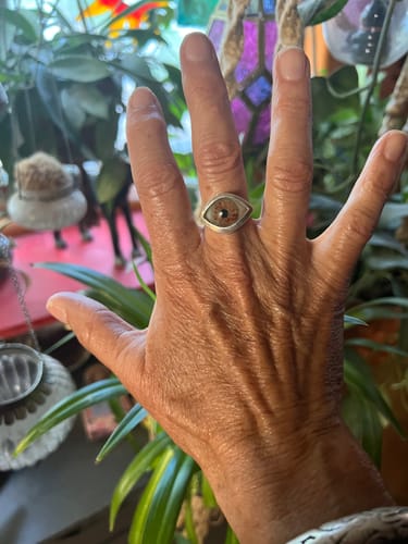 Customer photo review of Hand Painted light brown Silver Eye Ring