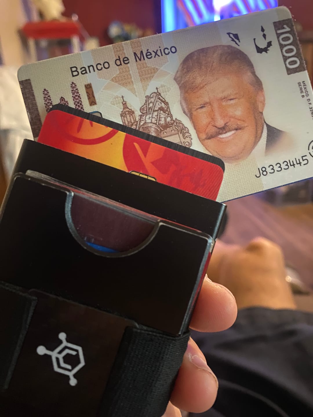 Customer photo review of Trump Banco de Mexico Credit Card Skin Decal