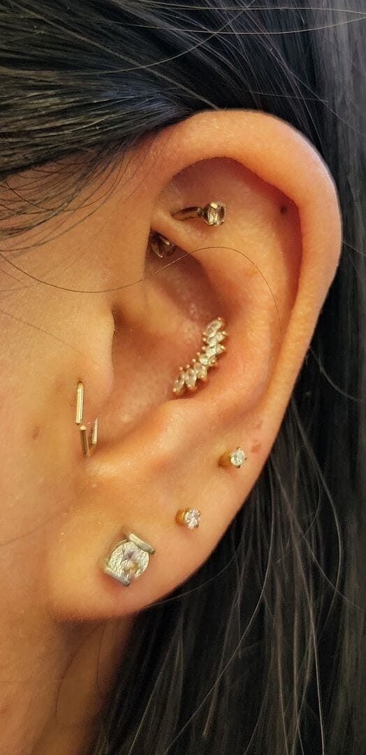 Customer photo review of 14K Gold Rainbow Tiara Cartilage Earring 18G16G