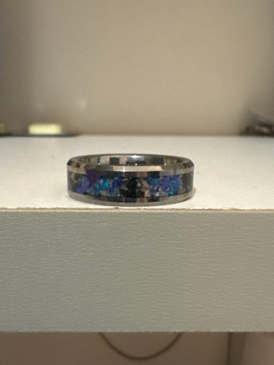 Customer photo review of Tungsten Opal Ring with Cremation Ashes