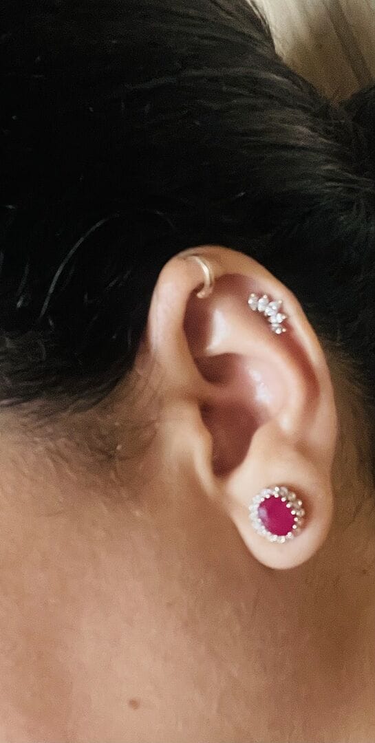 Customer photo review of 14K Gold Tiara CZ Cartilage Earring 18G16G
