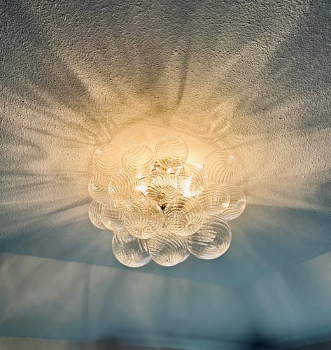 Customer photo review of 3-Light Cluster Ribbed Glass Bubble Semi Flush Chandelier