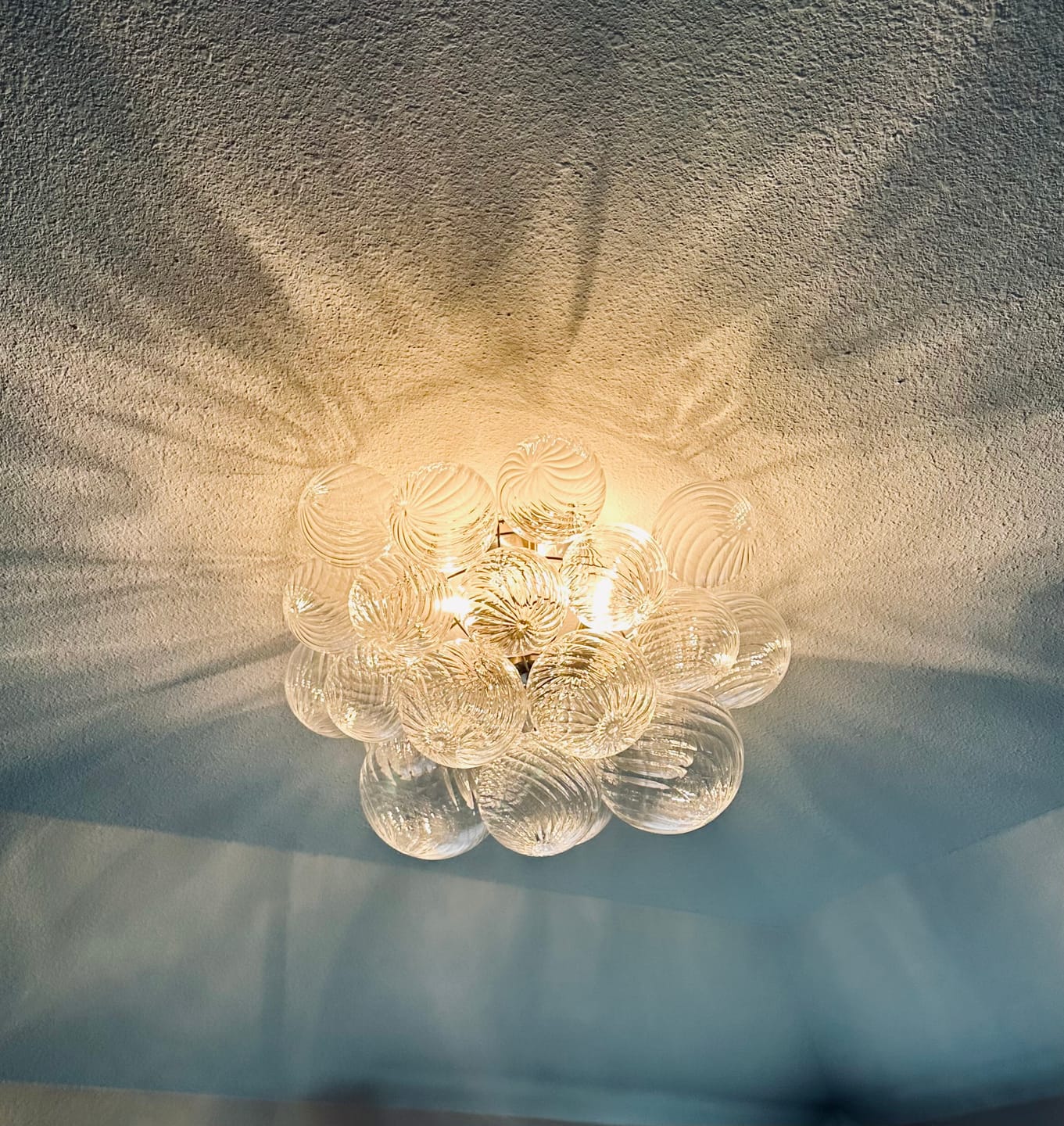 Customer photo review of 3-Light Cluster Ribbed Glass Bubble Semi Flush Chandelier