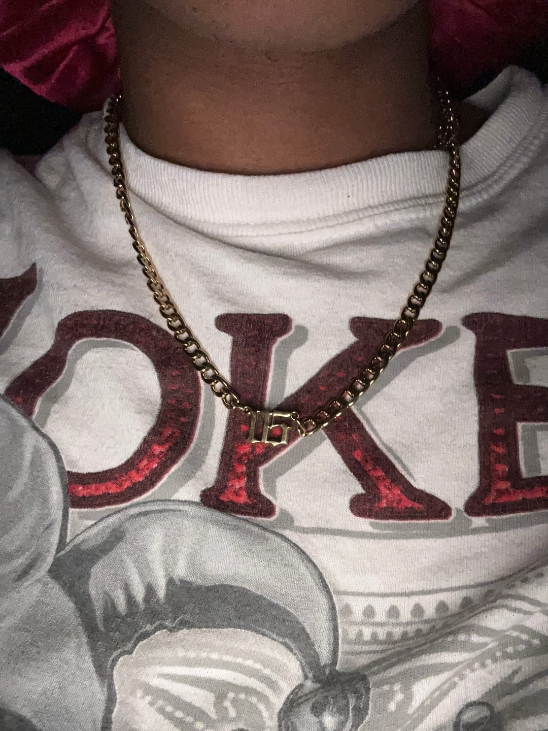 Customer photo review of Thick Gothic Nameplate Necklace w/ Cuban Chain