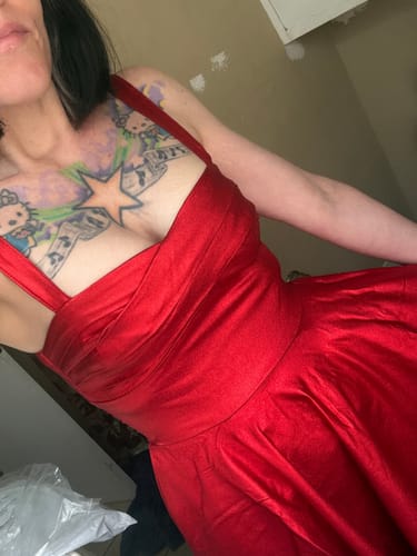 Customer photo review of Jawbreaker Swing Dress in Red Sparkle Laminate - Vixen by Micheline Pitt