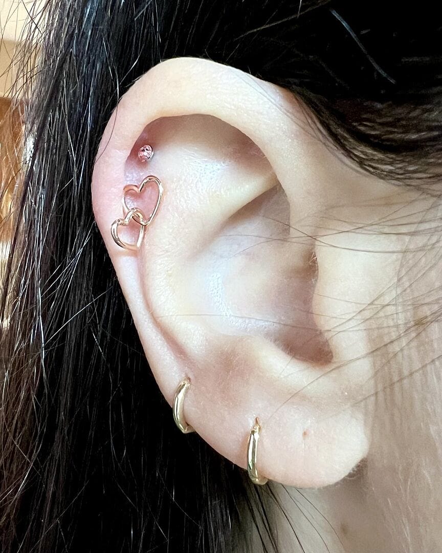 Customer photo review of 14K Gold Point Cubic Half Ring Earring 20G18G16G