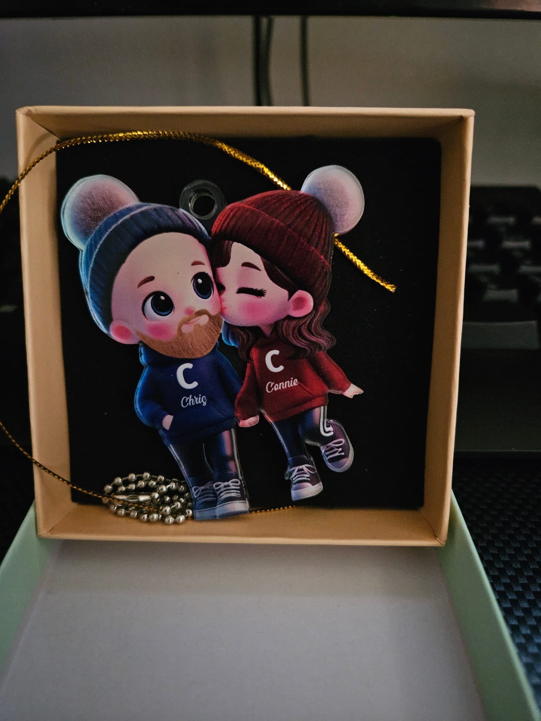 Customer photo review of Cute Cartoon Couple Walking Personalized Ornament