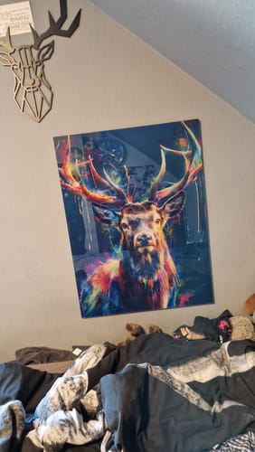Customer photo review of Acrylglasbild | Hirsch im leuchtenden Farbmix | Hochformat