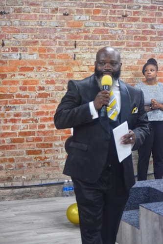 Customer photo review of Ties2you Formal Work Tie Grey Yellow Striped Tie Pocket Square Cufflinks Set