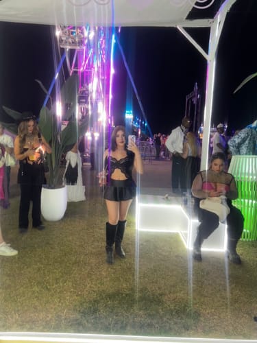 Customer photo review of Lace slit v neck solid backless cami crop top