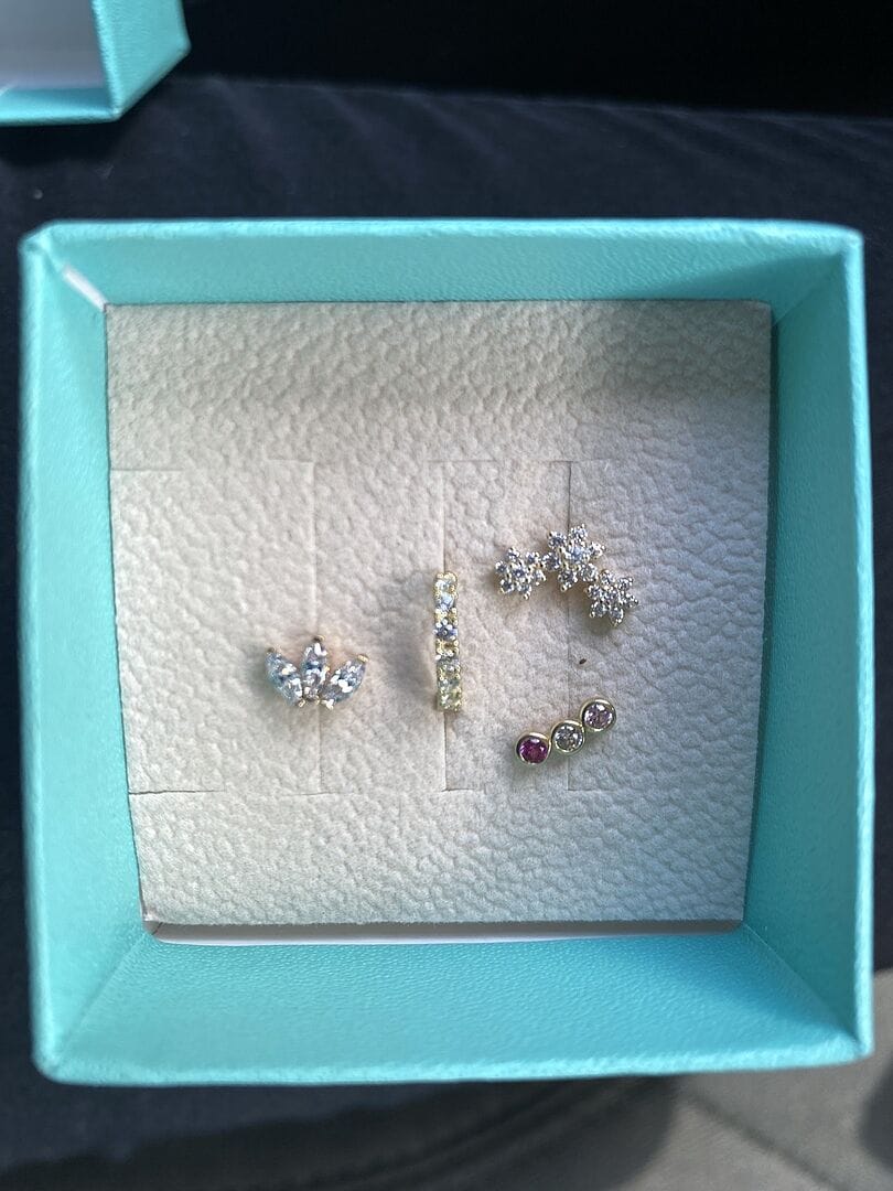 Customer photo review of 14K Gold Internally Threaded Triple Flower Labret Piercing 18G16G
