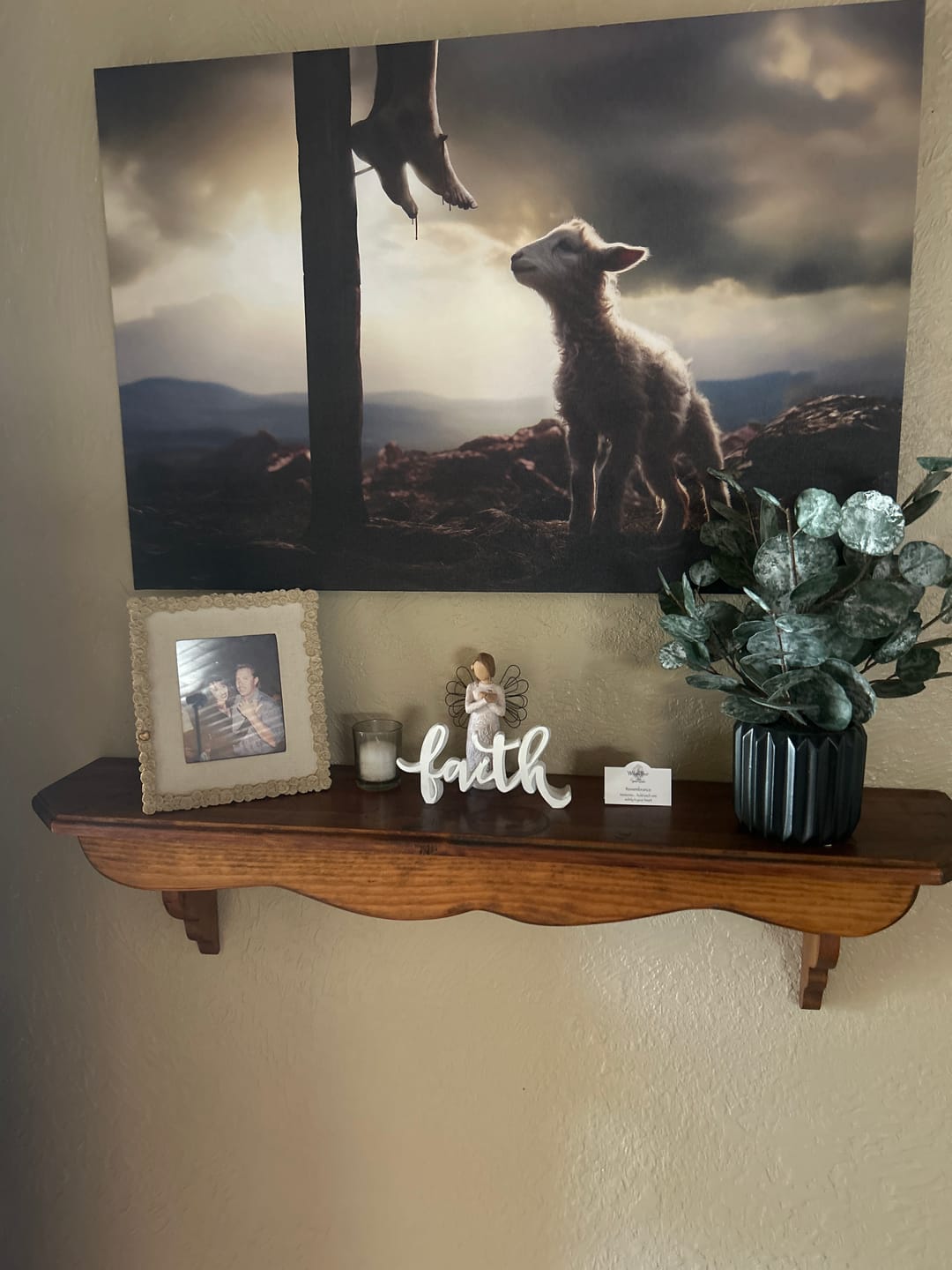 Customer photo review of Lamb Looking Up at Feet of Jesus Wall Art Canvas